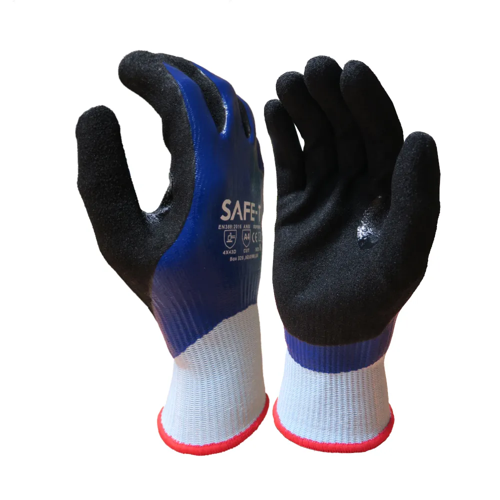 Cut Resistant Waterproof Sandy Nitrile Gloves with Reinforced Thumb Crotch - Case of 120 Pairs — Blue/Black